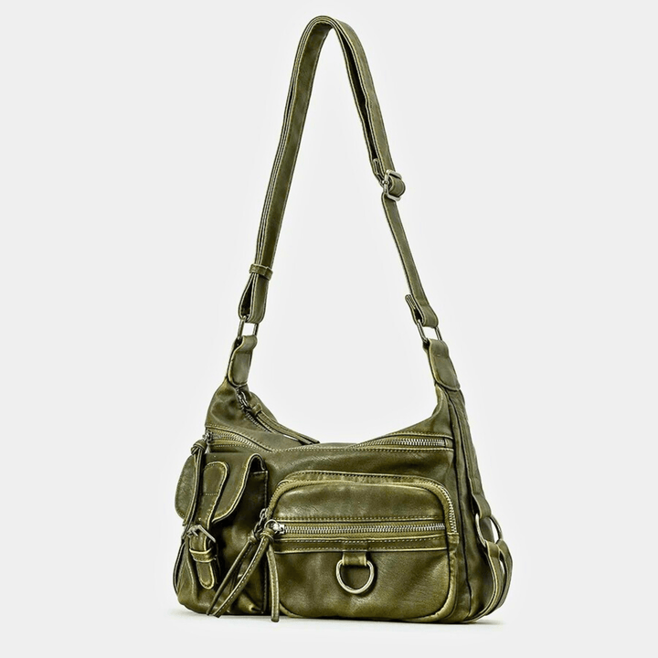Molvana - Retro Leather Shoulder Bag - 14:175#Green