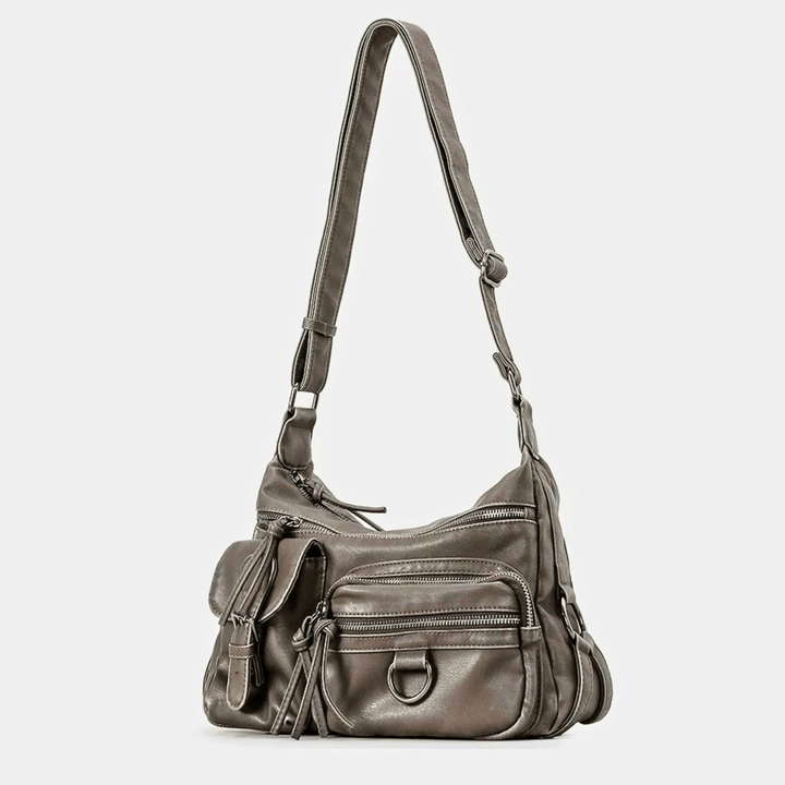 Molvana - Retro Leather Shoulder Bag - 14:691#Gray