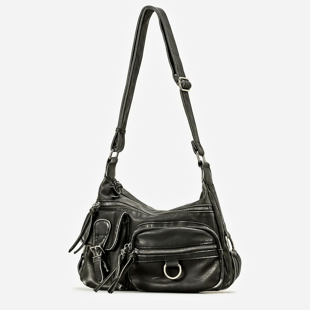 Molvana - Retro Leather Shoulder Bag - 14:193#Black