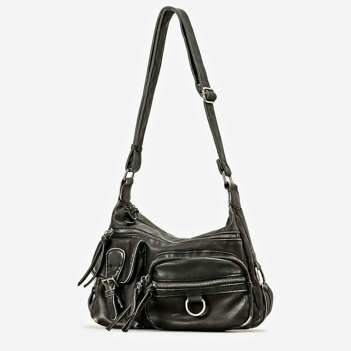 Molvana - Retro Leather Shoulder Bag - 14:193#Black