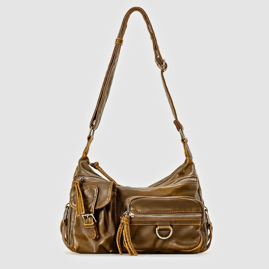 Molvana - Retro Leather Shoulder Bag - 14:365458#Brown