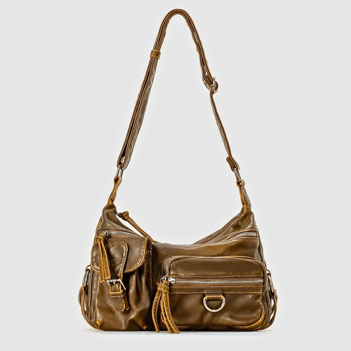 Molvana - Retro Leather Shoulder Bag - 14:365458#Brown