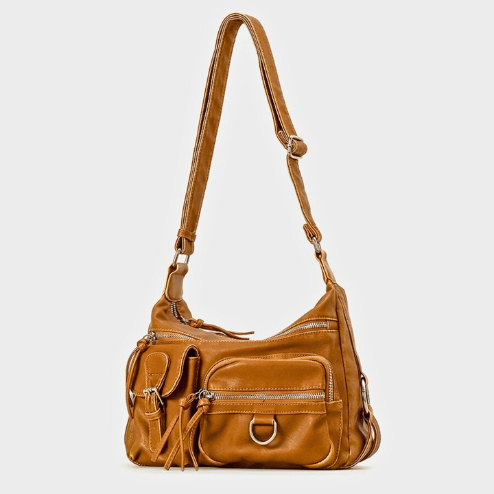 Molvana - Retro Leather Shoulder Bag - 14:200005100#Coffee