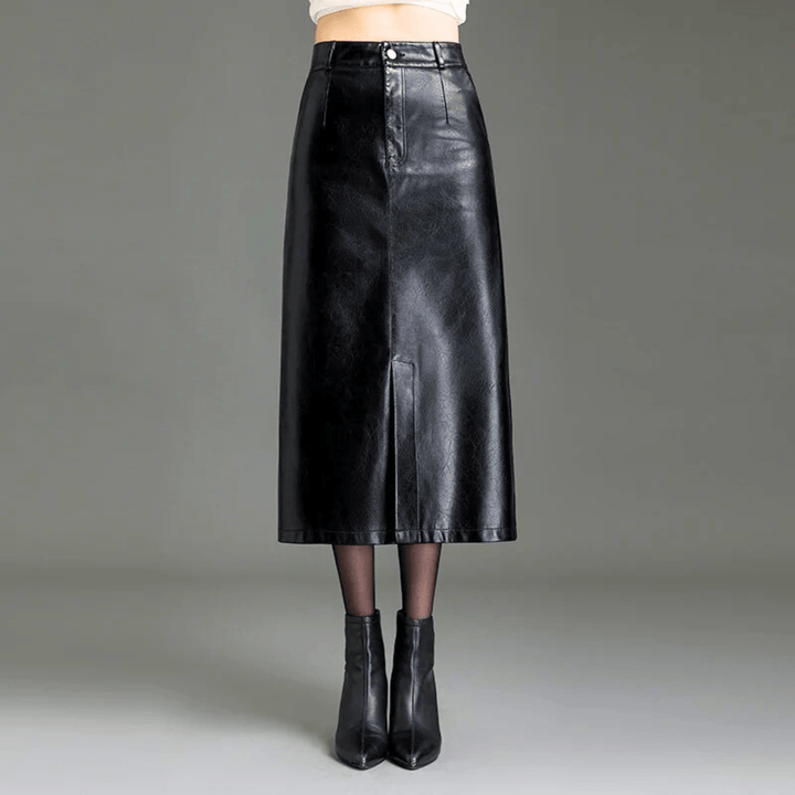 Molvana - Liora High - Waist Leather Skirt - 14:193#black;5:4183