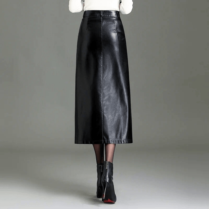 Molvana - Liora High - Waist Leather Skirt - 14:193#black;5:4183