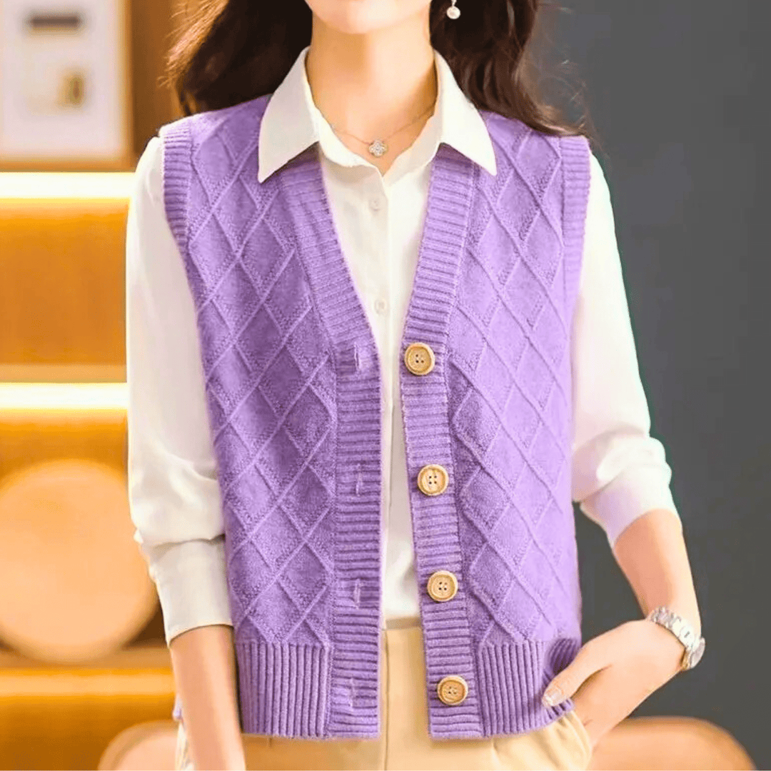 Molvana - VivaBelle Knit V - Neck Cardigan - 14:173#Purple;5:100014064