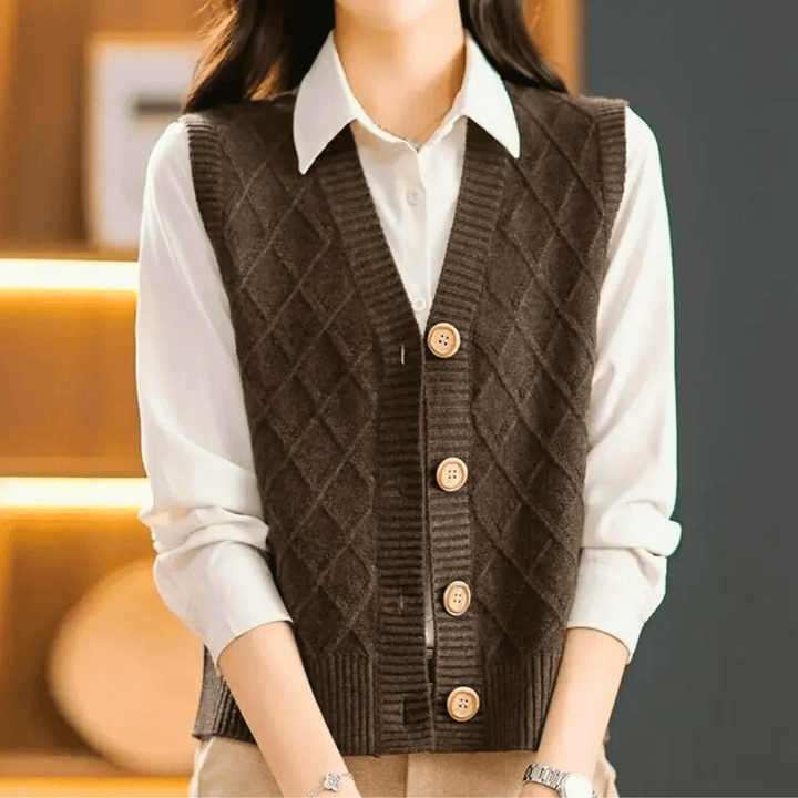 Molvana - VivaBelle Knit V - Neck Cardigan - 14:200002130#Dark Coffee Color;5:100014064