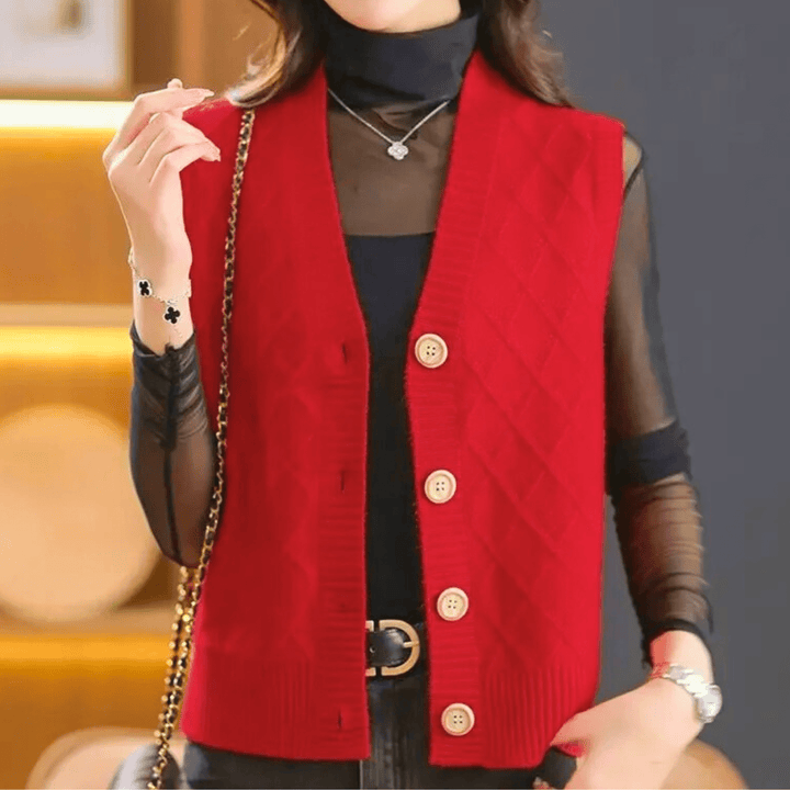 Molvana - VivaBelle Knit V - Neck Cardigan - 14:200004890#Red;5:100014064