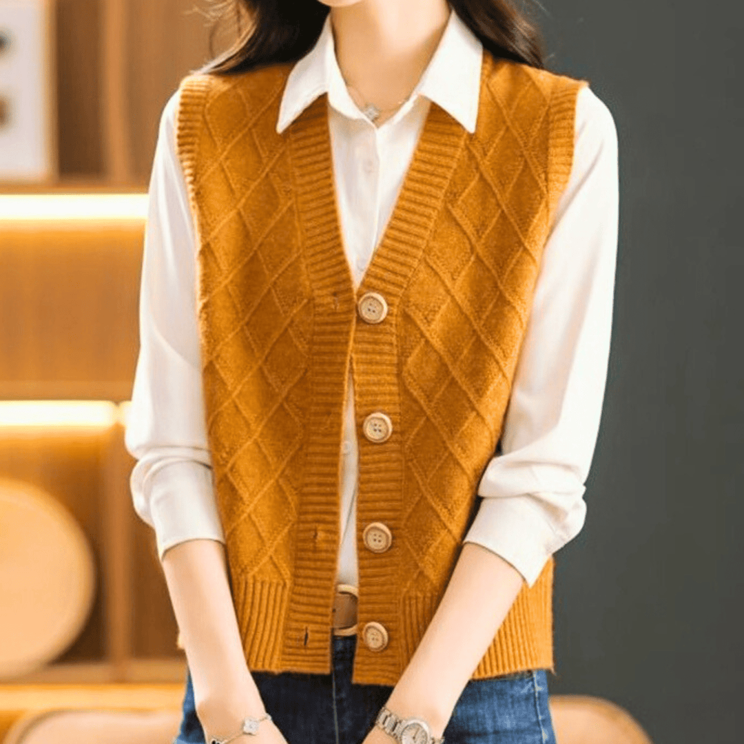 Molvana - VivaBelle Knit V - Neck Cardigan - 14:771#Yellow;5:100014064