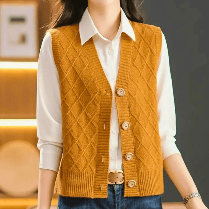 Molvana - VivaBelle Knit V - Neck Cardigan - 14:771#Yellow;5:100014064