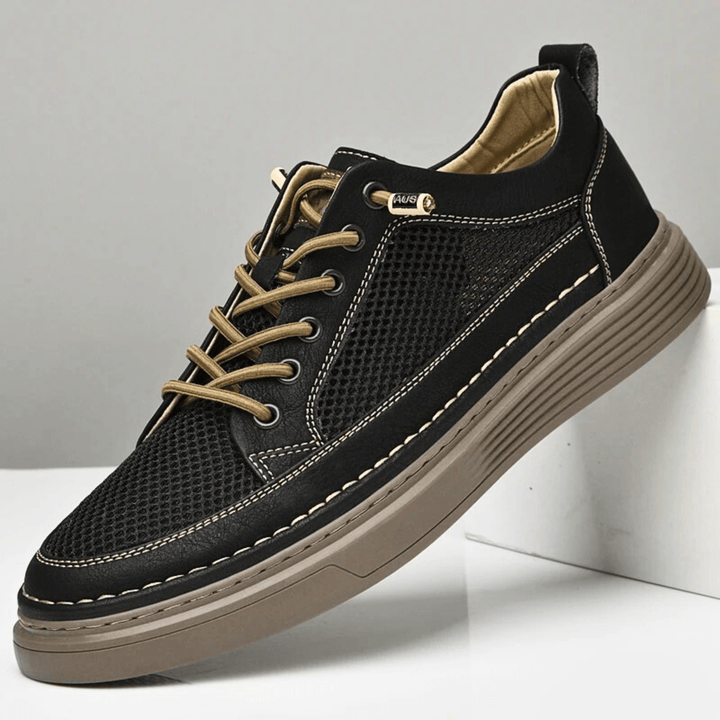Nortvale - AirMesh Genuine Leather Sneakers - 14:193#Black;200000124:200000334