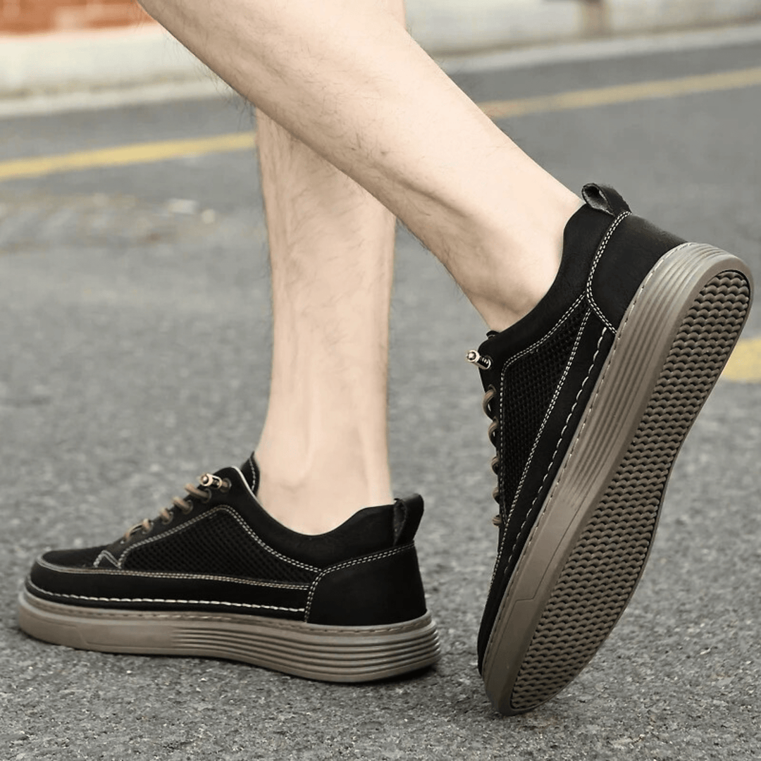 Nortvale - AirMesh Genuine Leather Sneakers - 14:193#Black;200000124:200000334