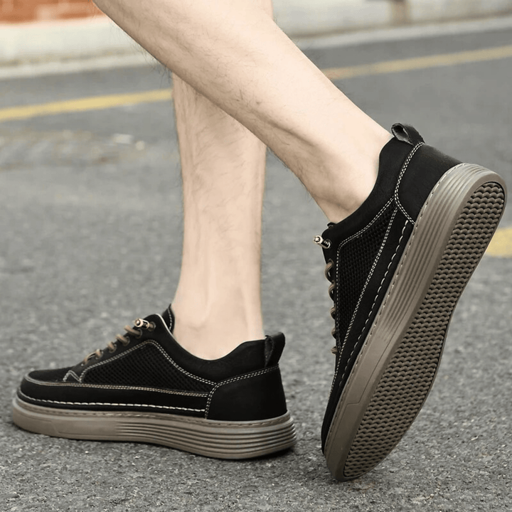 Nortvale - AirMesh Genuine Leather Sneakers - 14:193#Black;200000124:200000334