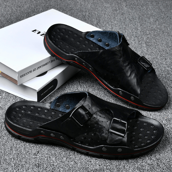 Nortvale - Anti - Slip Leather Slippers - 14:193#black;200000124:200000898