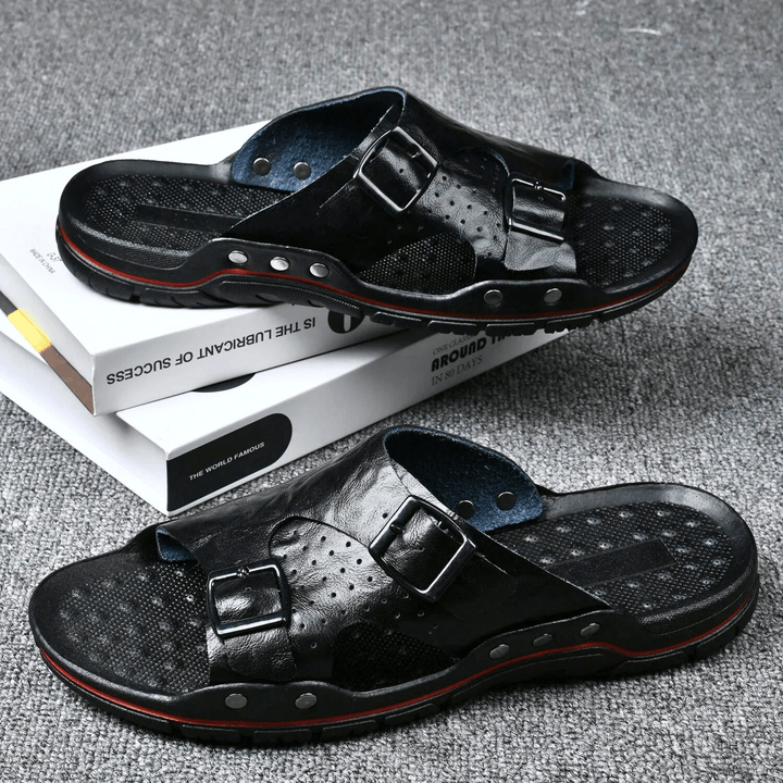 Nortvale - Anti - Slip Leather Slippers - 14:193#black;200000124:200000898