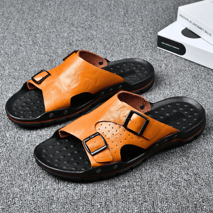 Nortvale - Anti - Slip Leather Slippers - 14:366#yellow;200000124:200000898