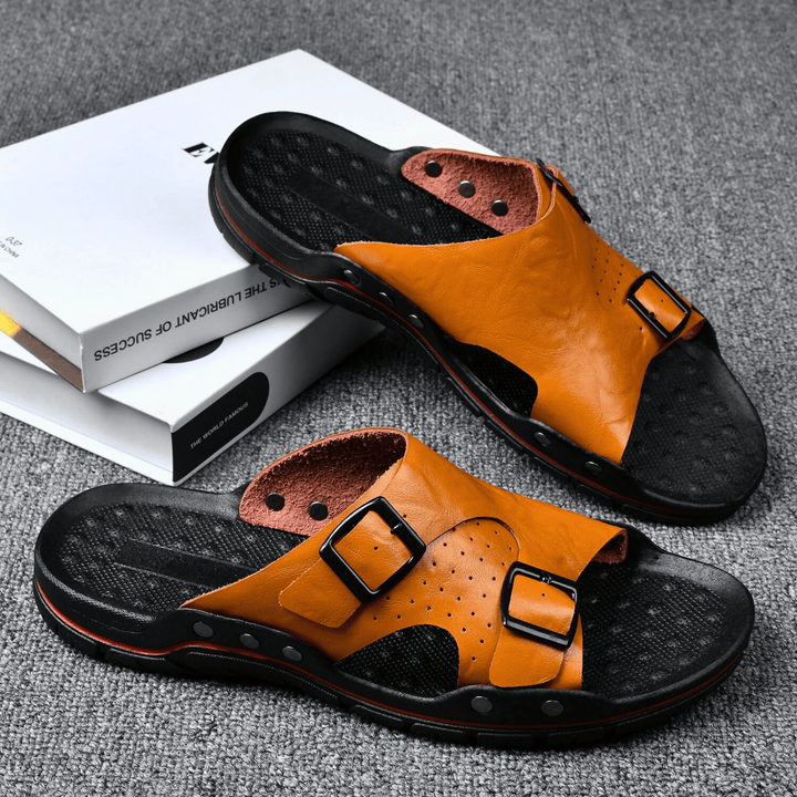 Nortvale - Anti - Slip Leather Slippers - 14:366#yellow;200000124:200000898