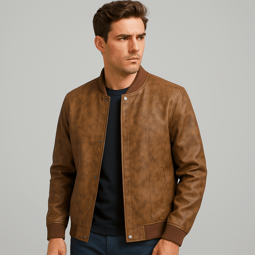 Nortvale - Baseball Suede Leather Jacket - 14:200002130#BROWN;5:200661036