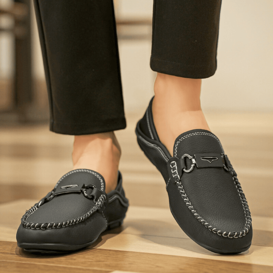Nortvale - Buckle Genuine Leather Loafers - 14:193#Black;200000124:200000334