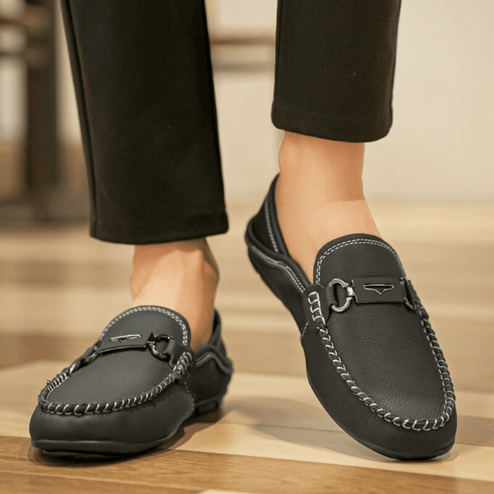 Nortvale - Buckle Genuine Leather Loafers - 14:193#Black;200000124:200000334