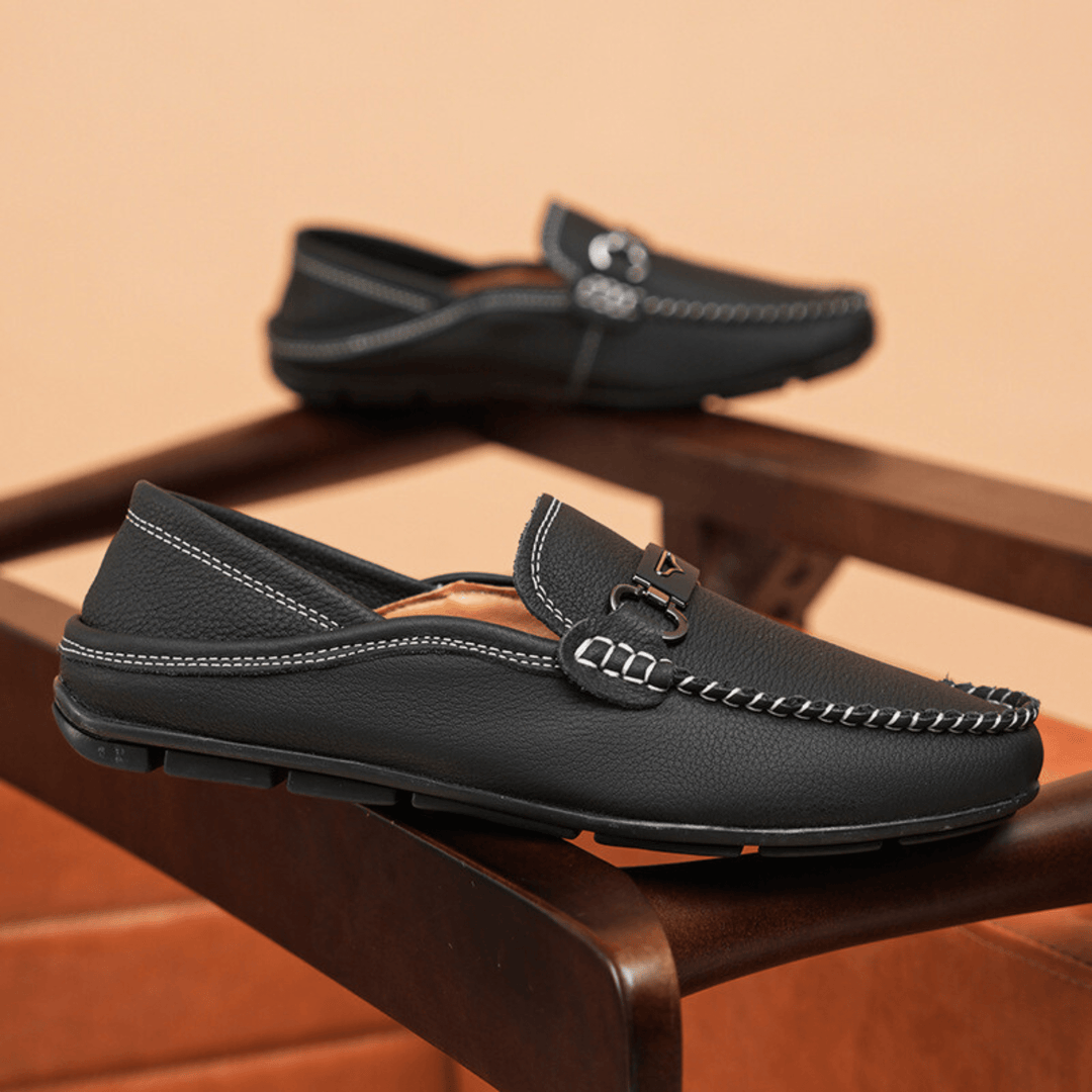 Nortvale - Buckle Genuine Leather Loafers - 14:193#Black;200000124:200000334