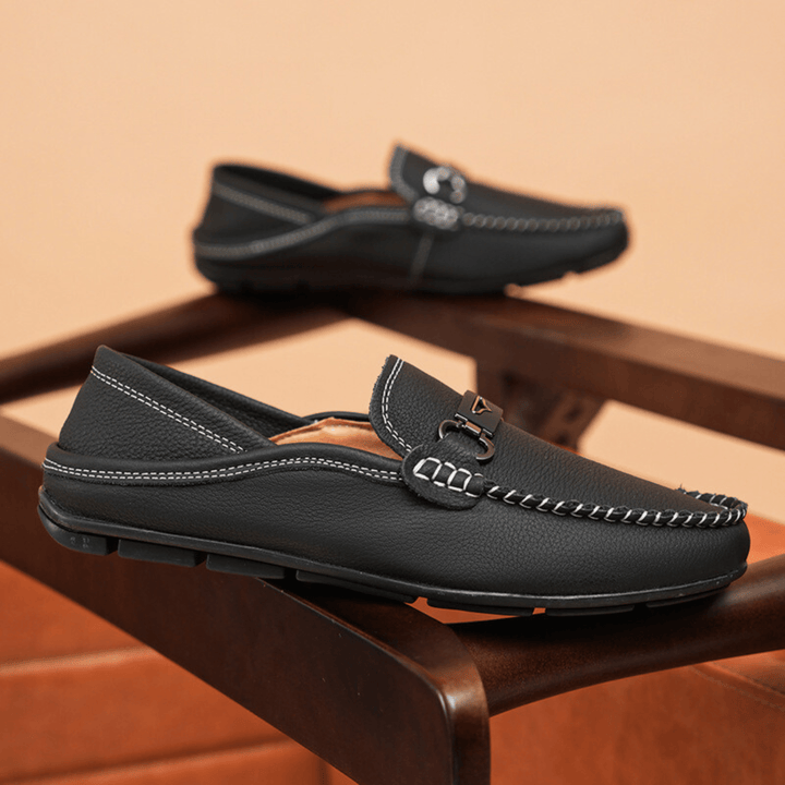 Nortvale - Buckle Genuine Leather Loafers - 14:193#Black;200000124:200000334