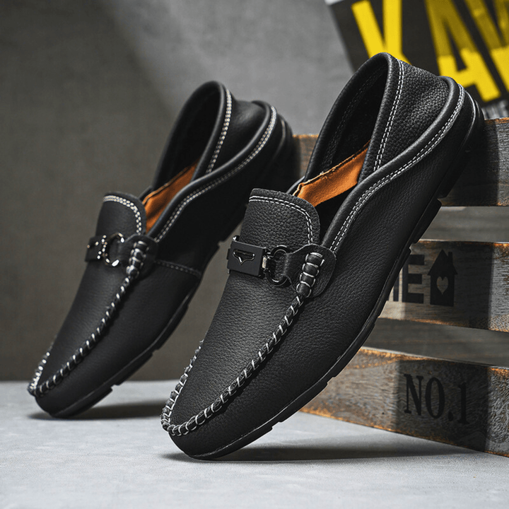 Nortvale - Buckle Genuine Leather Loafers - 14:193#Black;200000124:200000334