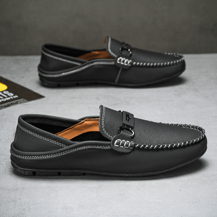 Nortvale - Buckle Genuine Leather Loafers - 14:193#Black;200000124:200000334