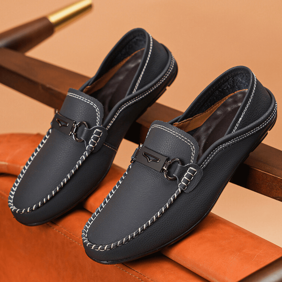Nortvale - Buckle Genuine Leather Loafers - 14:365458#Grey blue;200000124:200000334