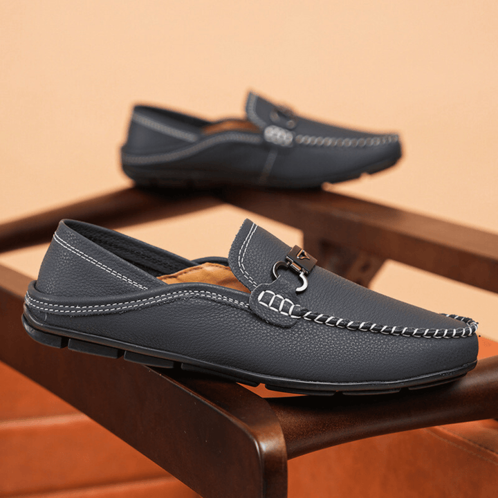 Nortvale - Buckle Genuine Leather Loafers - 14:365458#Grey blue;200000124:200000334