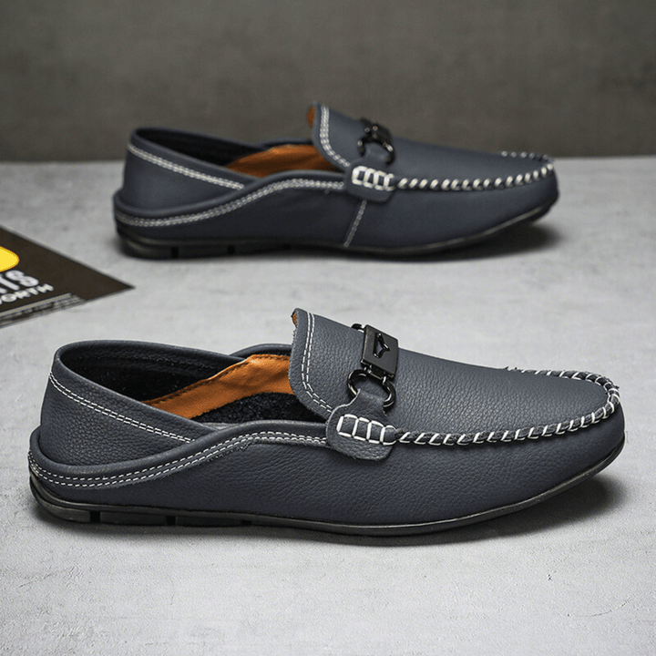 Nortvale - Buckle Genuine Leather Loafers - 14:365458#Grey blue;200000124:200000334