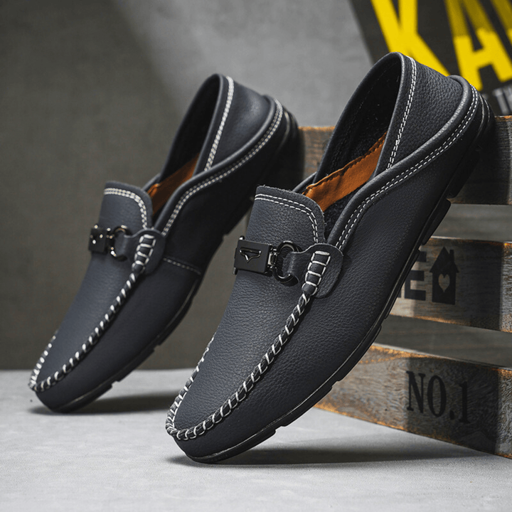 Nortvale - Buckle Genuine Leather Loafers - 14:365458#Grey blue;200000124:200000334