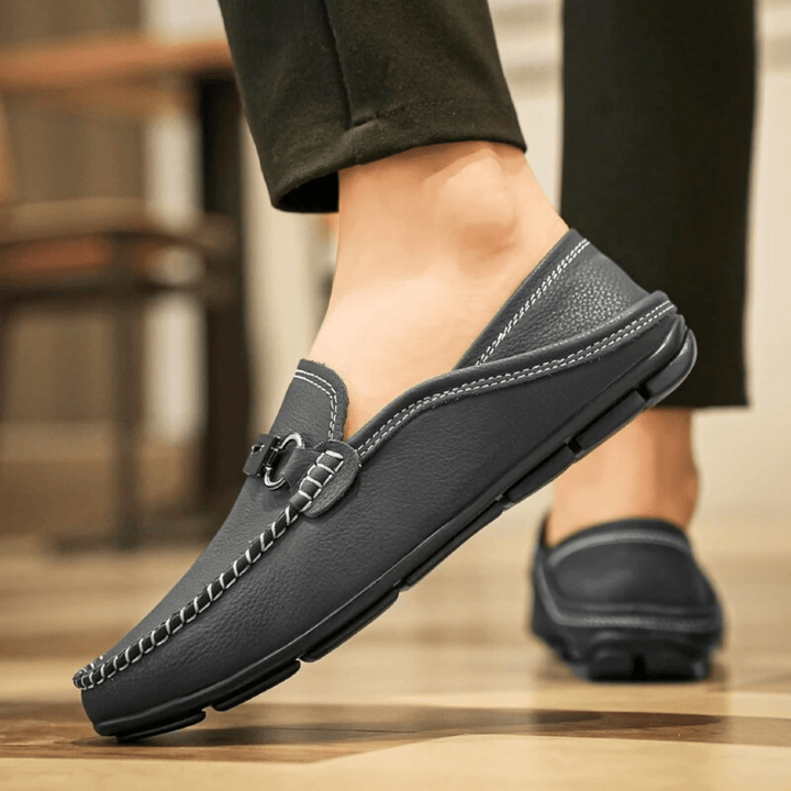 Nortvale - Buckle Genuine Leather Loafers - 14:365458#Grey blue;200000124:200000334