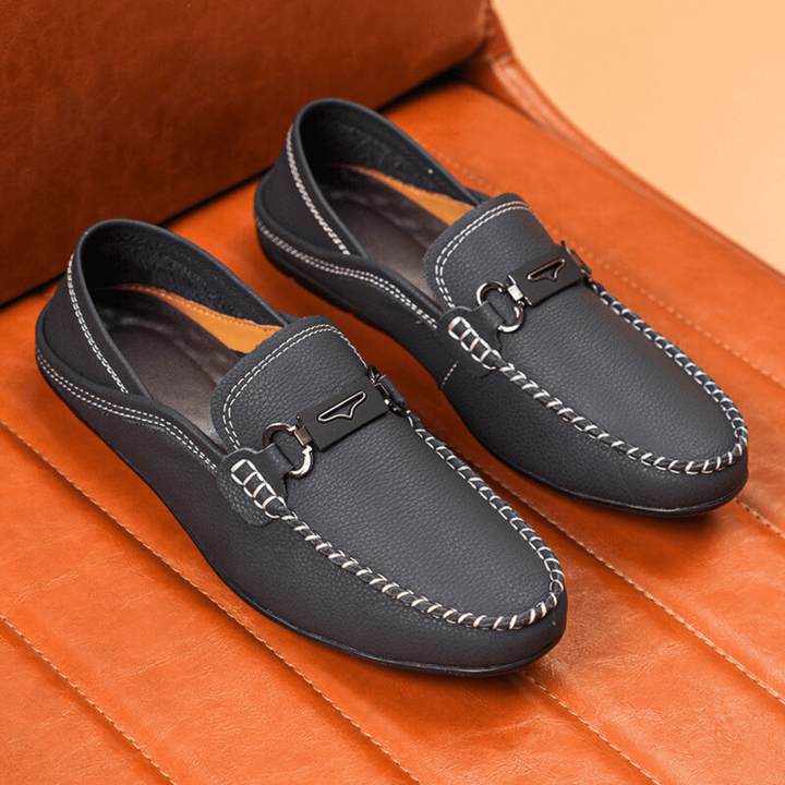 Nortvale - Buckle Genuine Leather Loafers - 14:365458#Grey blue;200000124:200000334