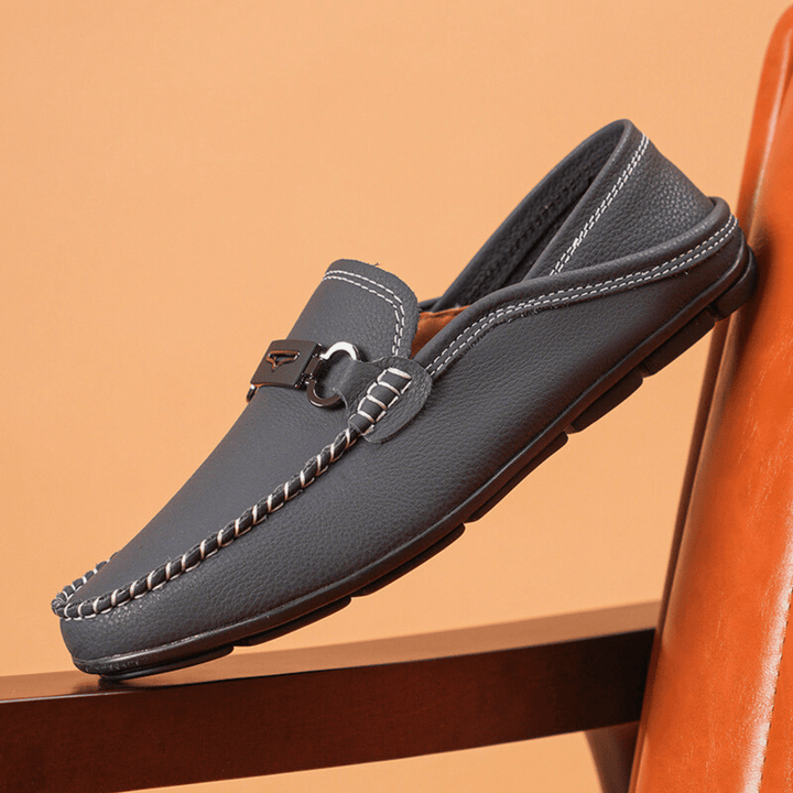 Nortvale - Buckle Genuine Leather Loafers - 14:365458#Grey blue;200000124:200000334