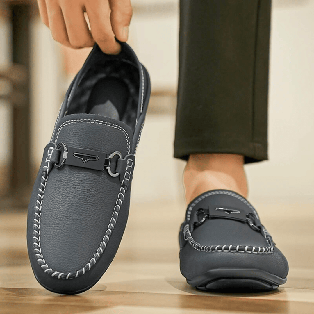 Nortvale - Buckle Genuine Leather Loafers - 14:365458#Grey blue;200000124:200000334