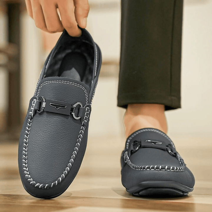Nortvale - Buckle Genuine Leather Loafers - 14:365458#Grey blue;200000124:200000334