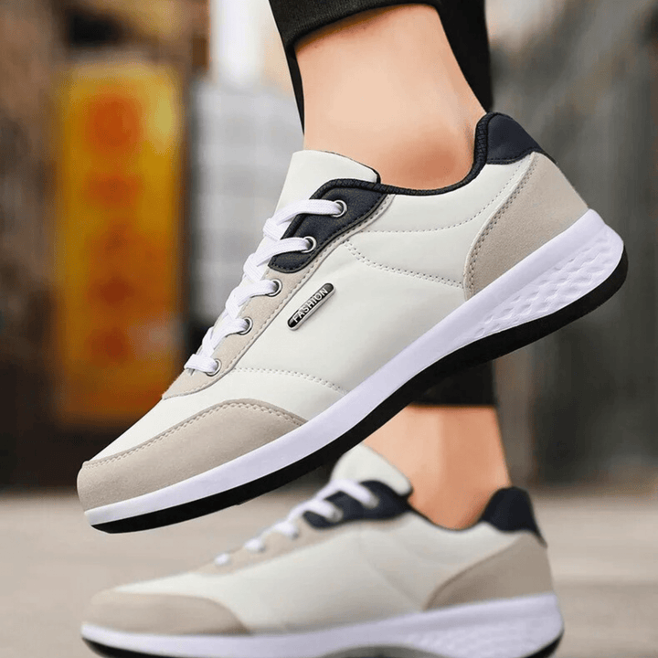 Nortvale - Casual Comfort Leather Sneakers - 14:365458#White grey;200000124:200000364