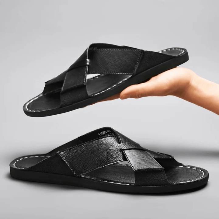 Nortvale - Casual Genuine Leather Slides - 14:193#Black;200000124:200000898