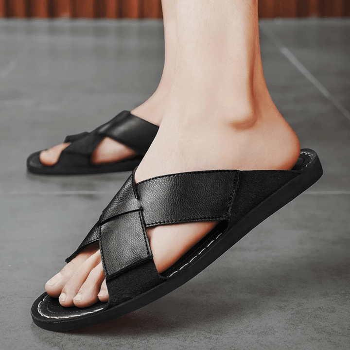 Nortvale - Casual Genuine Leather Slides - 14:193#Black;200000124:200000898