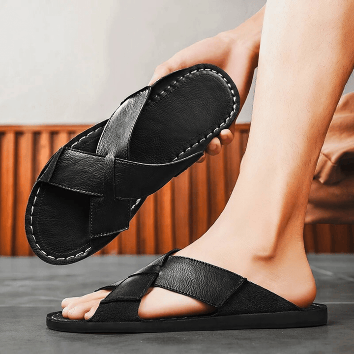 Nortvale - Casual Genuine Leather Slides - 14:193#Black;200000124:200000898