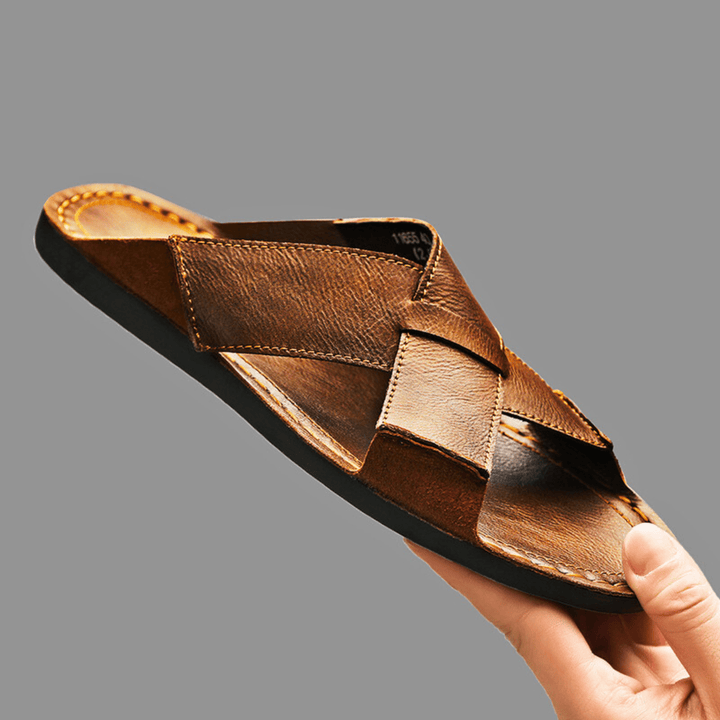 Nortvale - Casual Genuine Leather Slides - 14:365458#Brown;200000124:200000898
