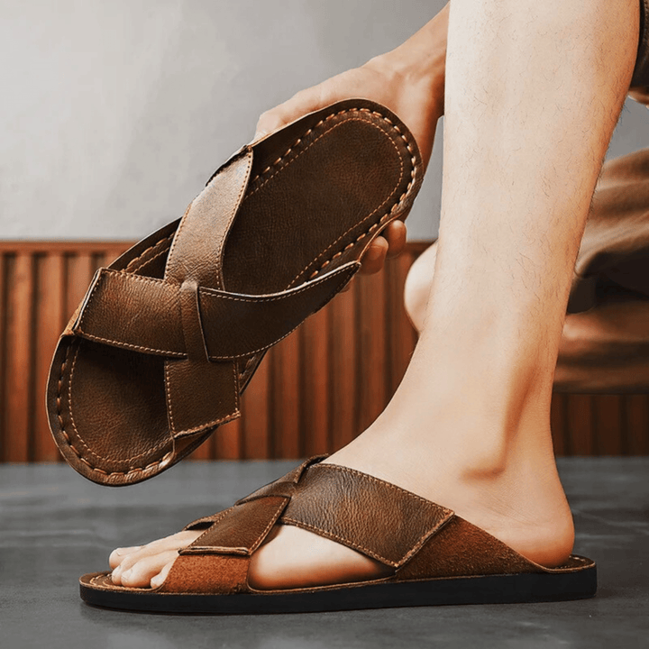 Nortvale - Casual Genuine Leather Slides - 14:365458#Brown;200000124:200000898
