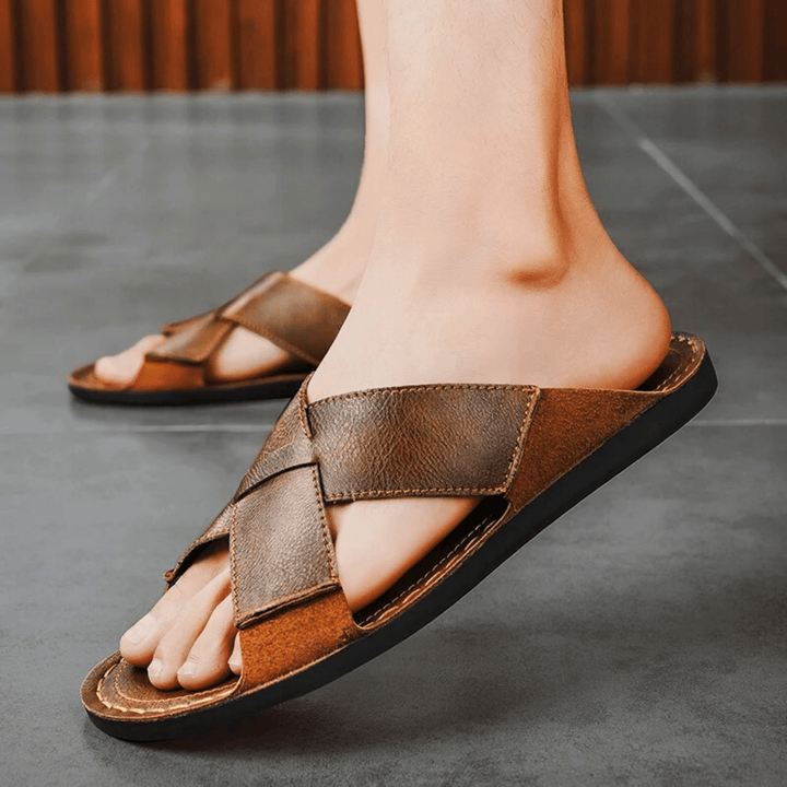 Nortvale - Casual Genuine Leather Slides - 14:365458#Brown;200000124:200000898