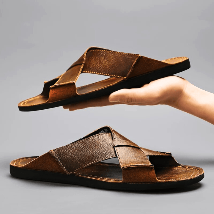 Nortvale - Casual Genuine Leather Slides - 14:365458#Brown;200000124:200000898
