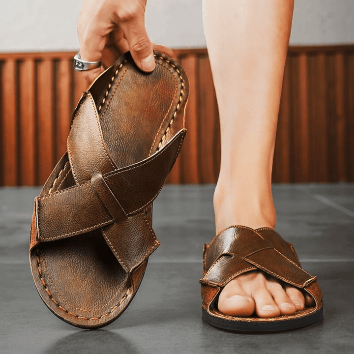 Nortvale - Casual Genuine Leather Slides - 14:365458#Brown;200000124:200000898