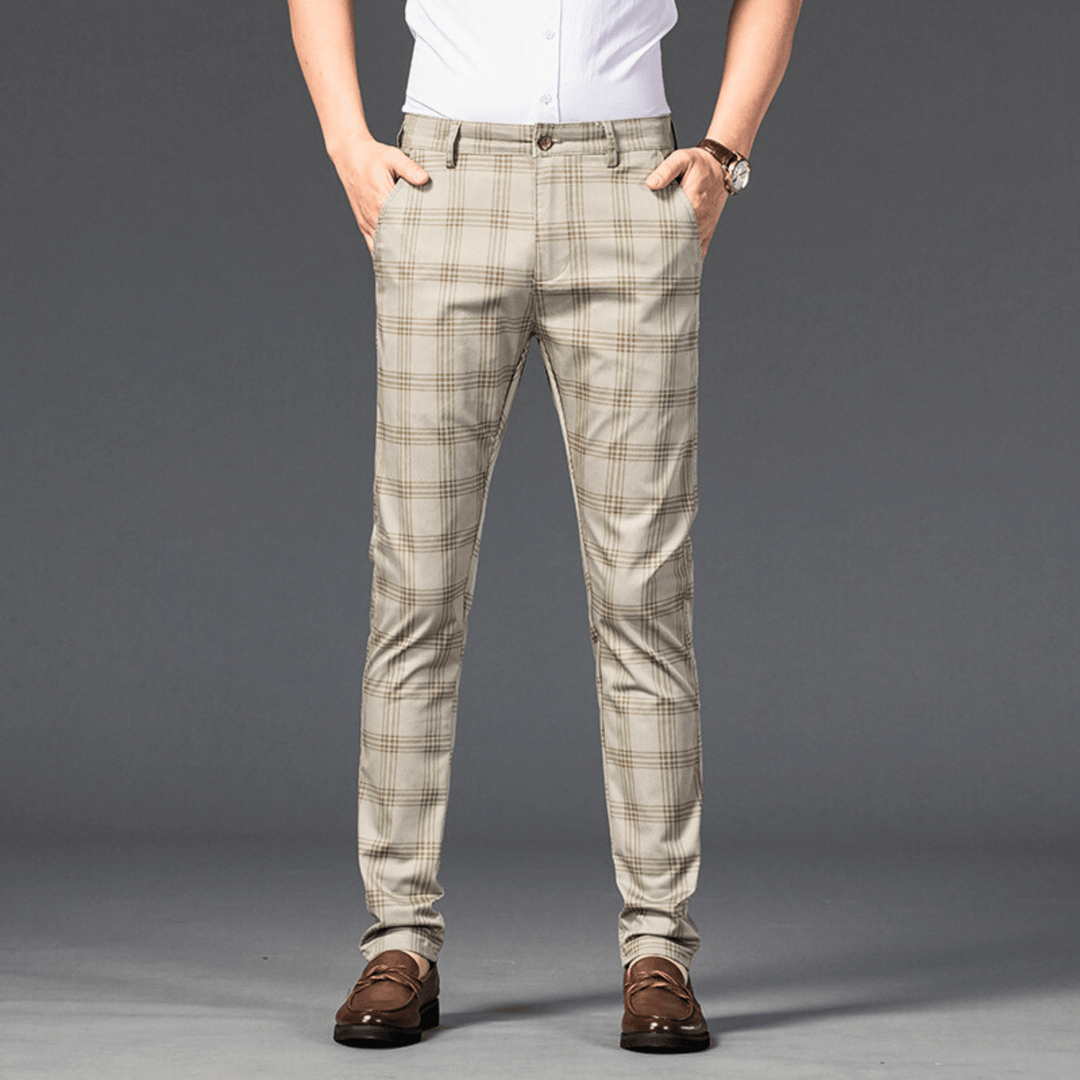 Nortvale - Checkered Slim Fit Business Pants - 14:366#light khaki;5:200001014