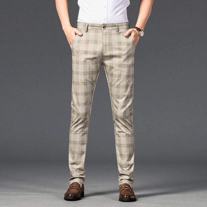 Nortvale - Checkered Slim Fit Business Pants - 14:366#light khaki;5:200001014