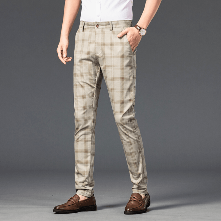 Nortvale - Checkered Slim Fit Business Pants - 14:366#light khaki;5:200001014