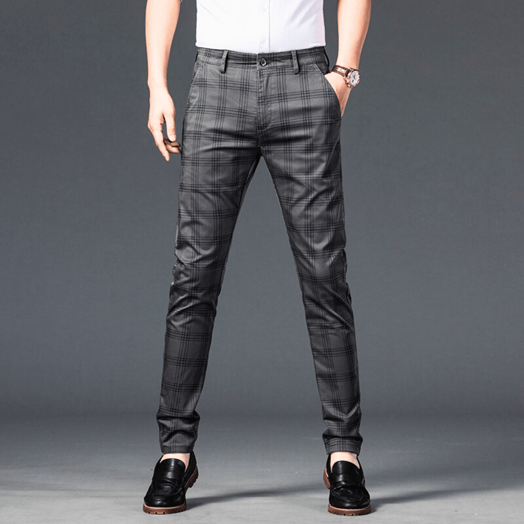 Nortvale - Checkered Slim Fit Business Pants - 14:691#Dark Gray;5:200001014